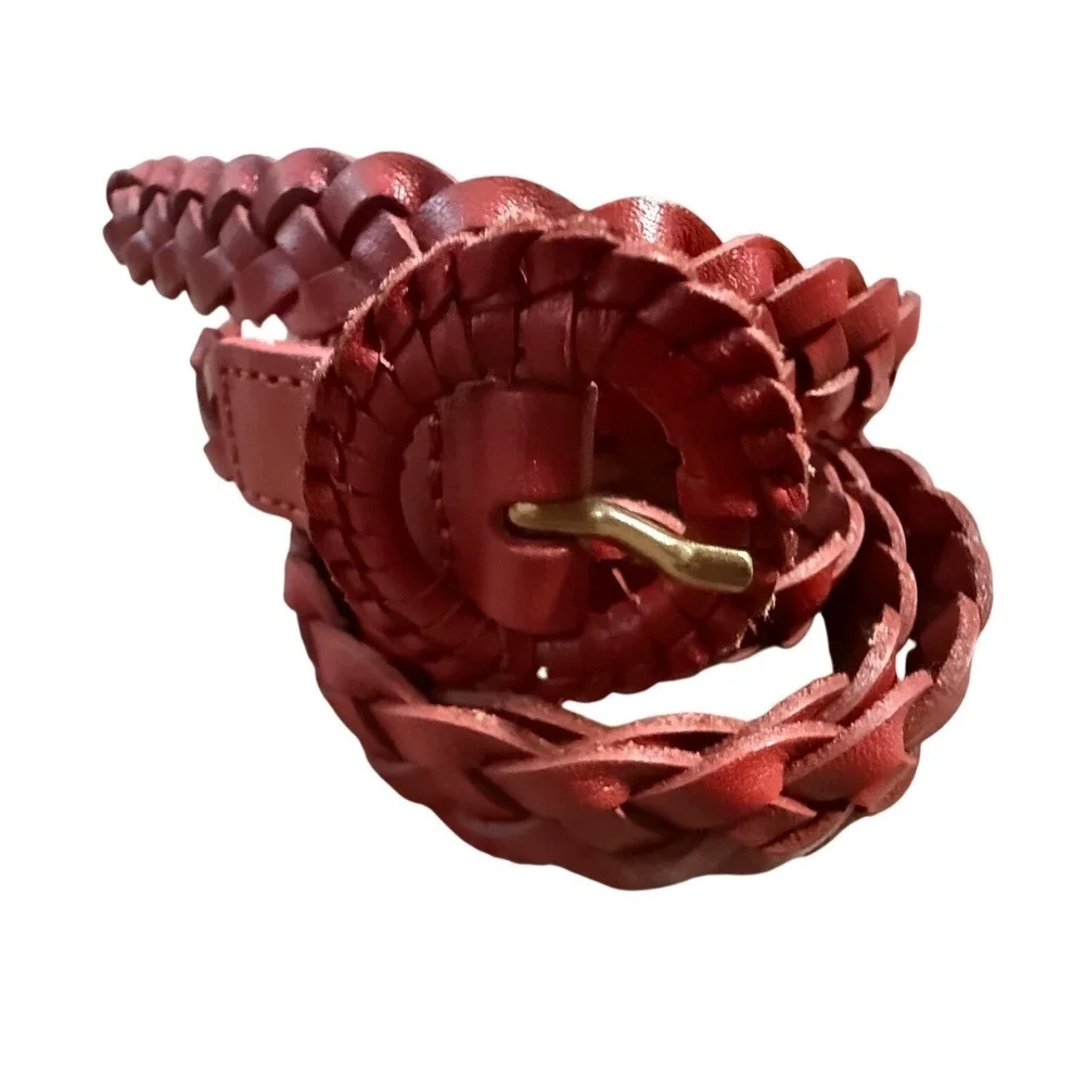 American Eagle Red 100% Genuine Cow Leather Braided Belt Womens Medium NWOT‎